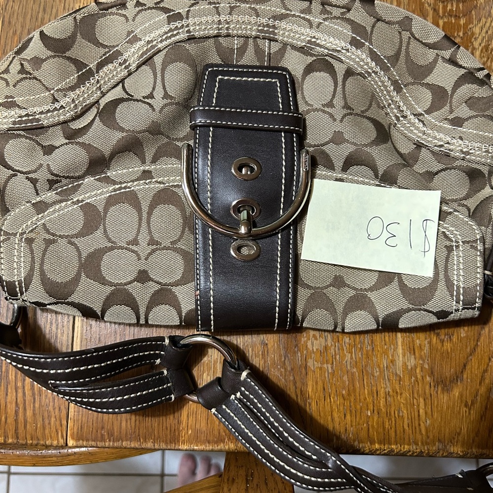 Coach Signature Brown and Tan Hobo Bag